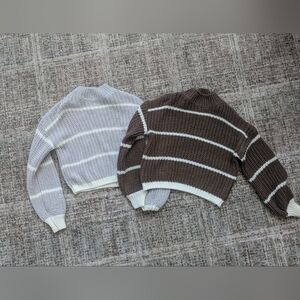 SHEIN Gray and Brown Striped Sweater Duo